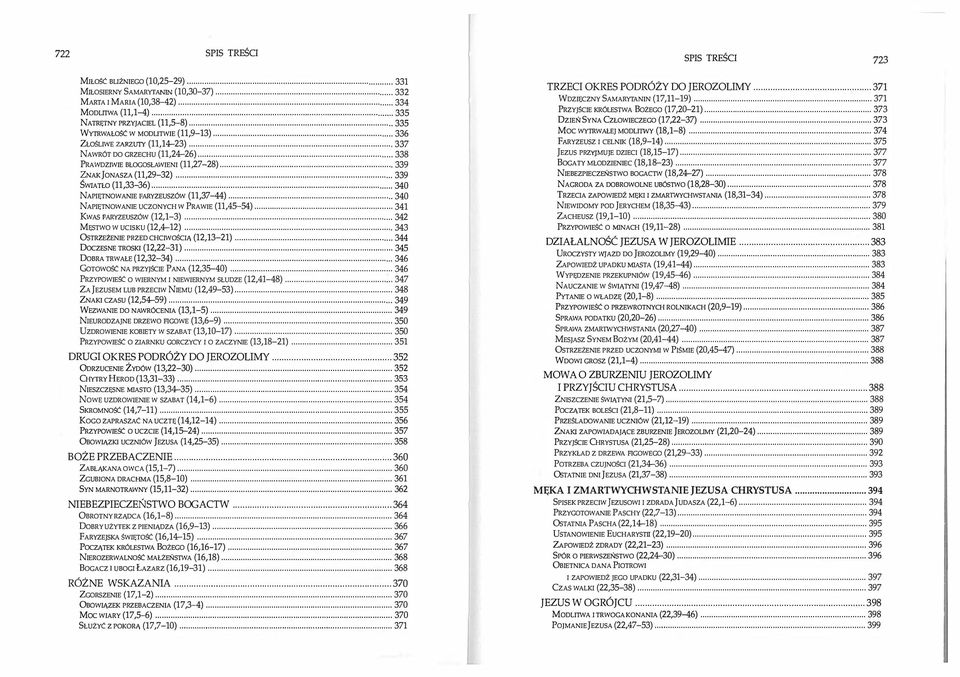 .. 339 SWlATŁO (11,33-36)... 340 NAPIĘTNOWANIE FARYZEUSZÓW (11)7-44)... 340 NAPIĘTNOWANIE UCZONYCH W PRAWIE (11A5-54)... 341 TRZECI OKRES PODRÓŻY DO JEROZOLIMY............................... 371 WDZIĘCZNY SAMARYTANIN (17)1-19).