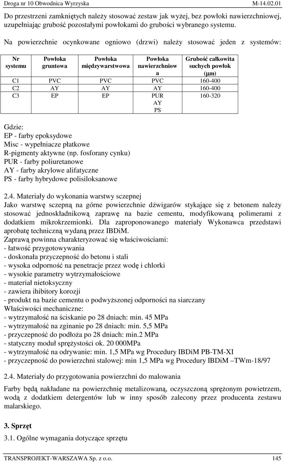 PVC PVC 160-400 C2 AY AY AY 160-400 C3 EP EP PUR AY PS 160-320 Gdzie: EP - farby epoksydowe Misc - wypełniacze płatkowe R-pigmenty aktywne (np.