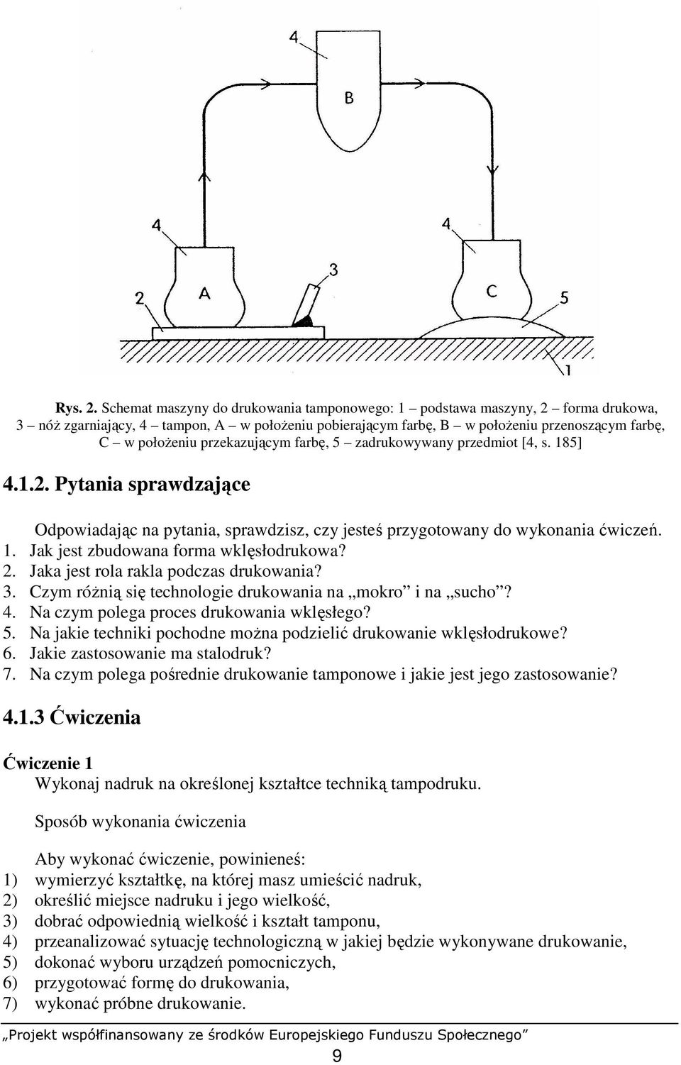 przekazującym farbę, 5 zadrukowywany przedmiot [4, s. 185] 4.1.2. Pytania sprawdzające Odpowiadając na pytania, sprawdzisz, czy jesteś przygotowany do wykonania ćwiczeń. 1. Jak jest zbudowana forma wklęsłodrukowa?