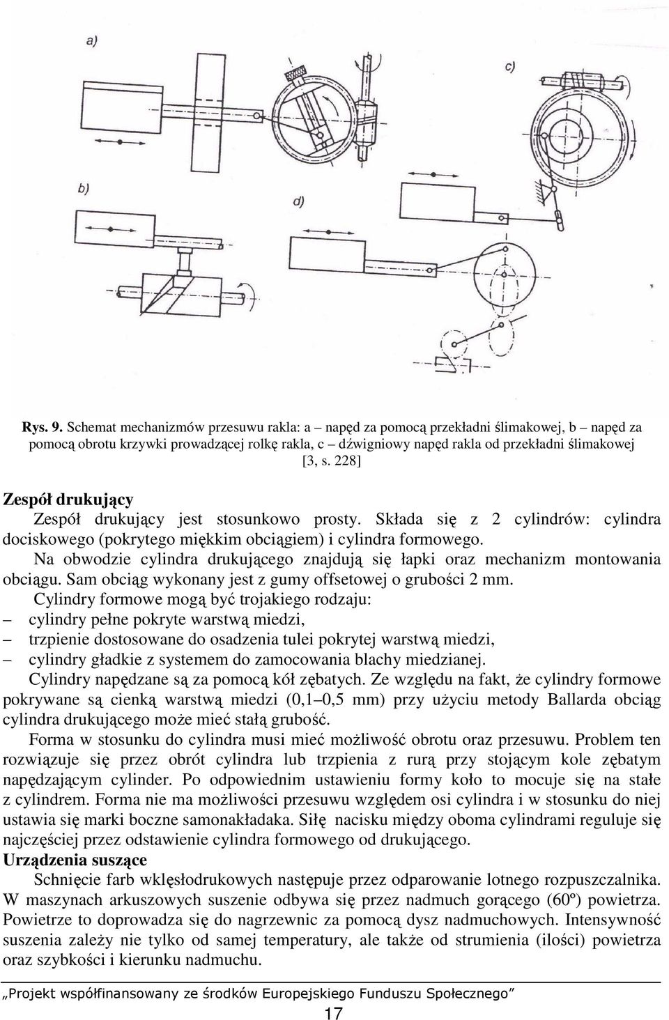 Na obwodzie cylindra drukującego znajdują się łapki oraz mechanizm montowania obciągu. Sam obciąg wykonany jest z gumy offsetowej o grubości 2 mm.