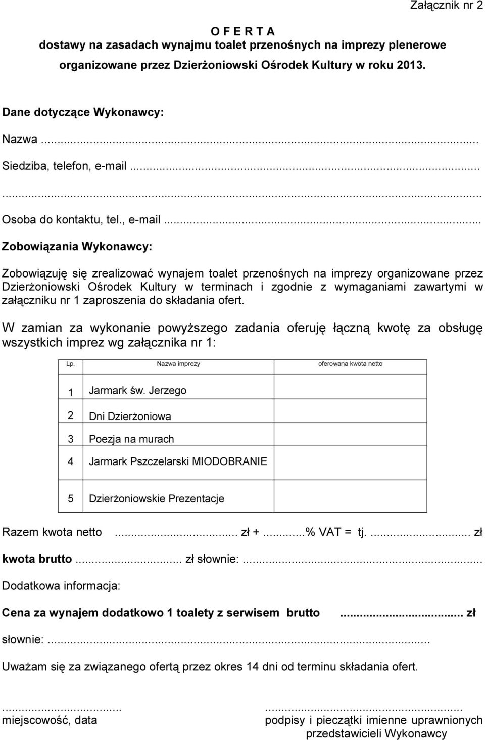 ..... Osoba do kontaktu, tel., e-mail.