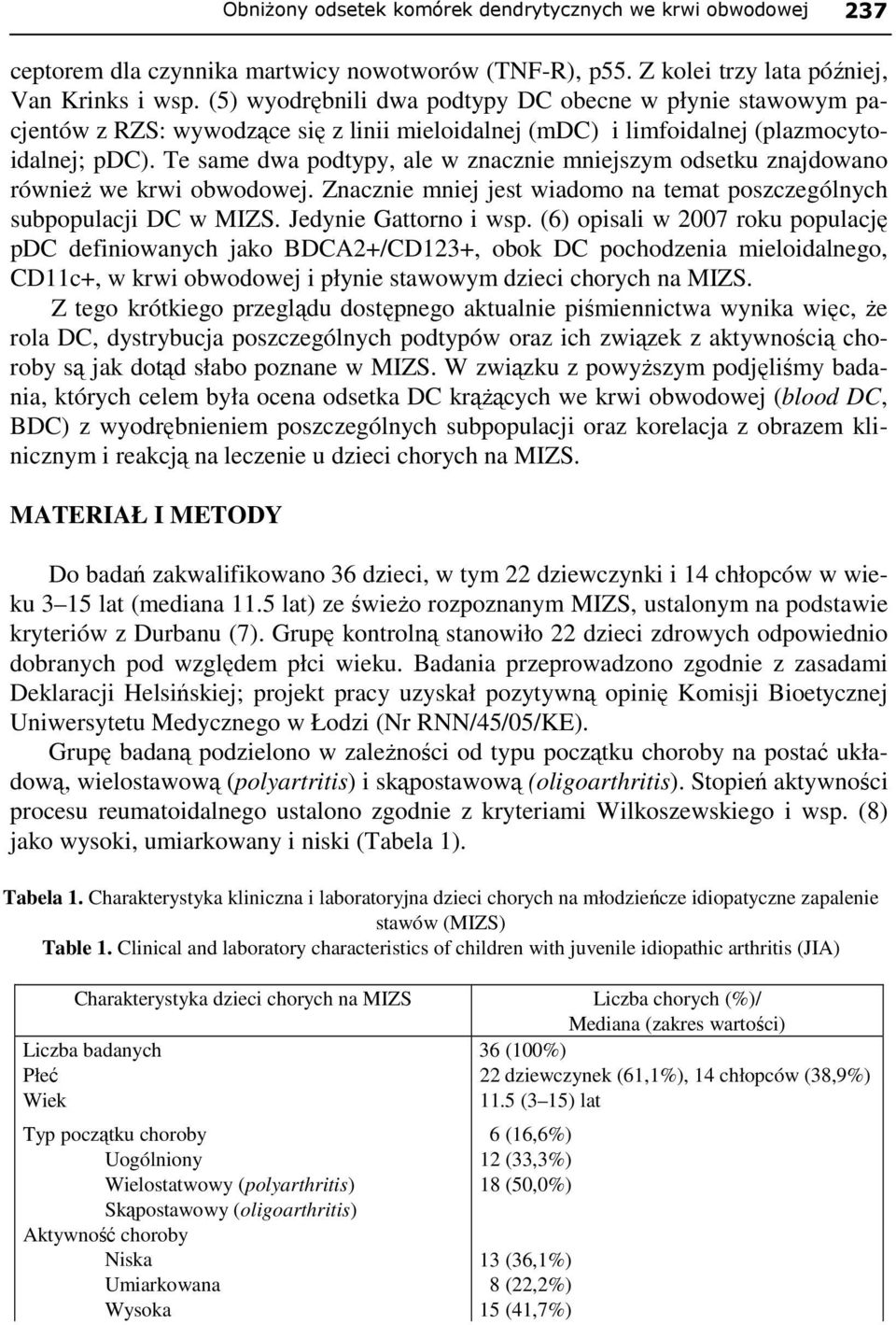 Te same dwa podtypy, ale w znacznie mniejszym odsetku znajdowano równieŝ we krwi obwodowej. Znacznie mniej jest wiadomo na temat poszczególnych subpopulacji DC w MIZS. Jedynie Gattorno i wsp.