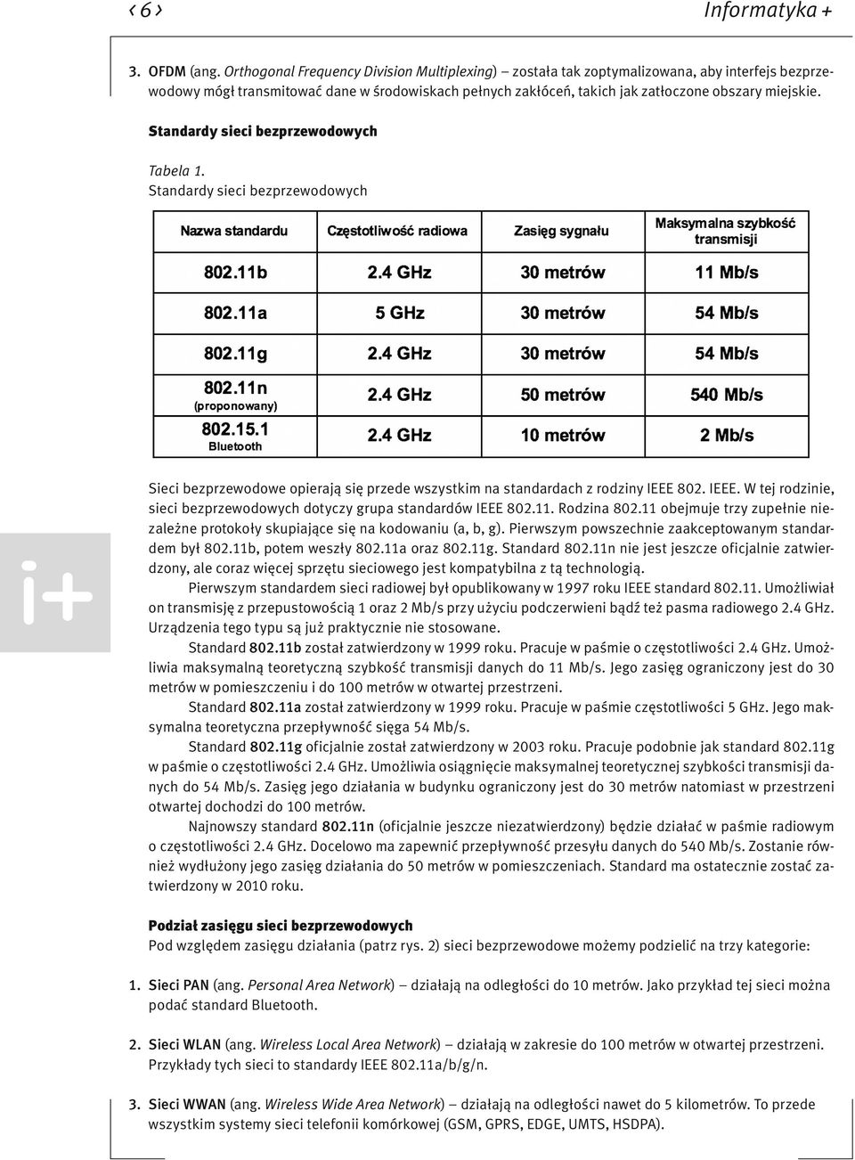 Standardy sieci bezprzewodowych Tabela 1. Standardy sieci bezprzewodowych Sieci bezprzewodowe opierają się przede wszystkim na standardach z rodziny IEEE 