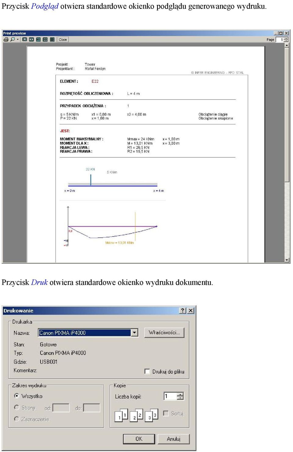 generowanego wydruku.