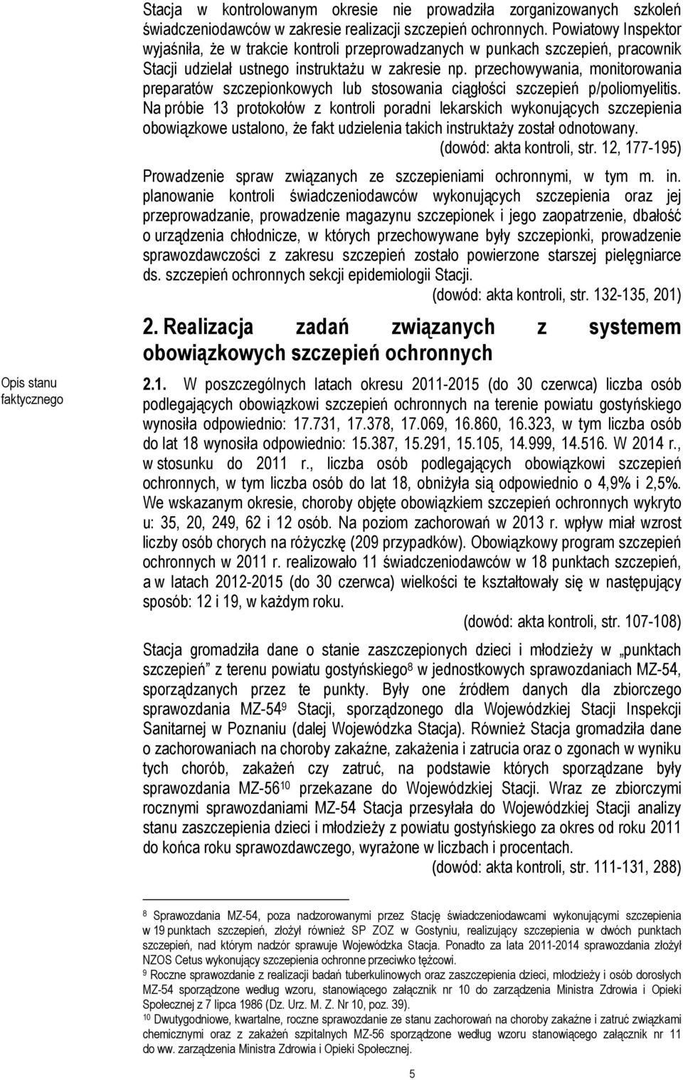 przechowywania, monitorowania preparatów szczepionkowych lub stosowania ciągłości szczepień p/poliomyelitis.