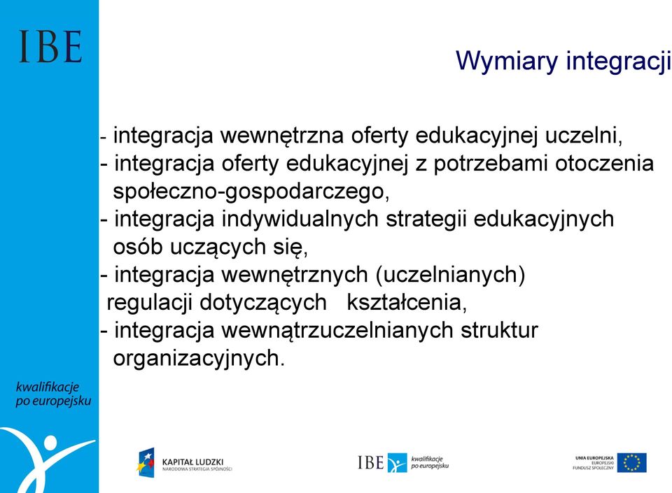 indywidualnych strategii edukacyjnych osób uczących się, - integracja wewnętrznych