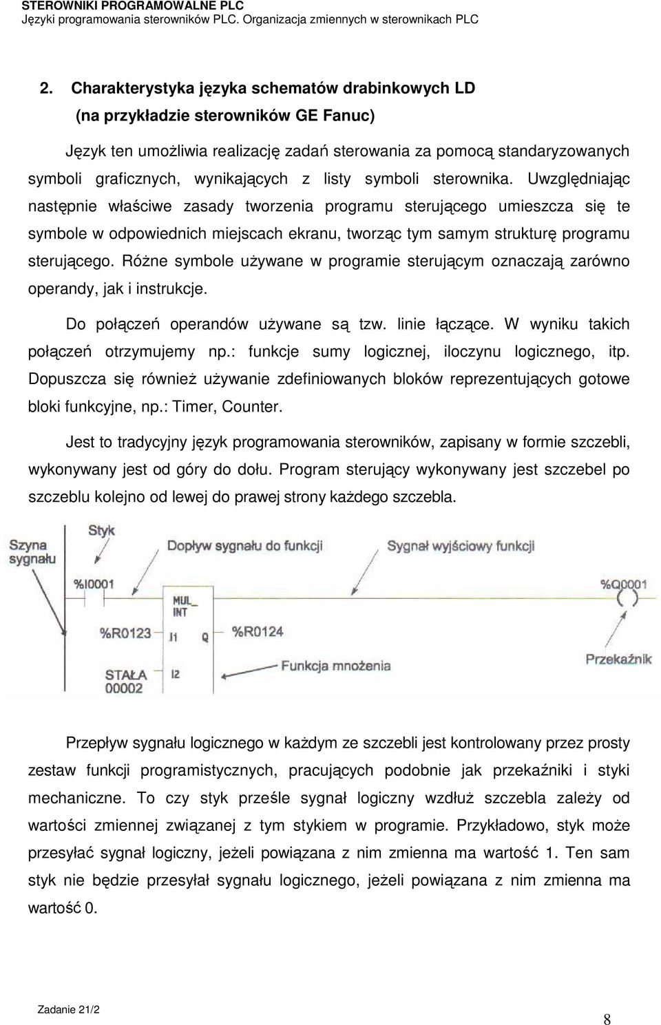 Uwzględniając następnie właściwe zasady tworzenia programu sterującego umieszcza się te symbole w odpowiednich miejscach ekranu, tworząc tym samym strukturę programu sterującego.