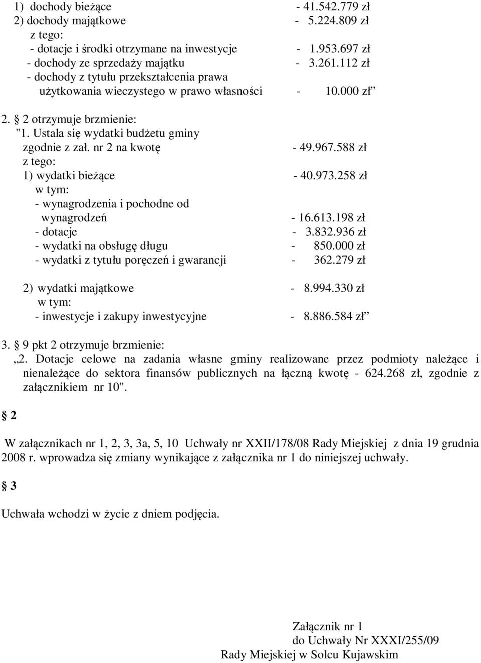 967.588 zł 1) wydatki bieżące - 40.973.258 zł w tym: - wynagrodzenia i pochodne od wynagrodzeń - 16.613.198 zł - dotacje - 3.832.936 zł - wydatki na obsługę długu - 850.