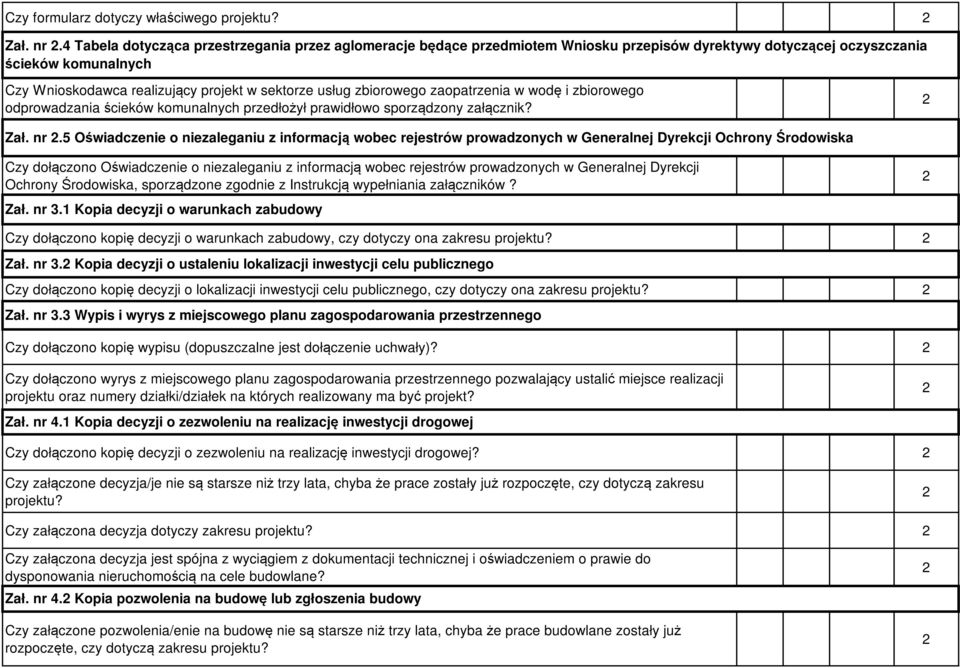 zbiorowego zaopatrzenia w wodę i zbiorowego odprowadzania ścieków komunalnych przedłożył prawidłowo sporządzony załącznik? Zał. nr.