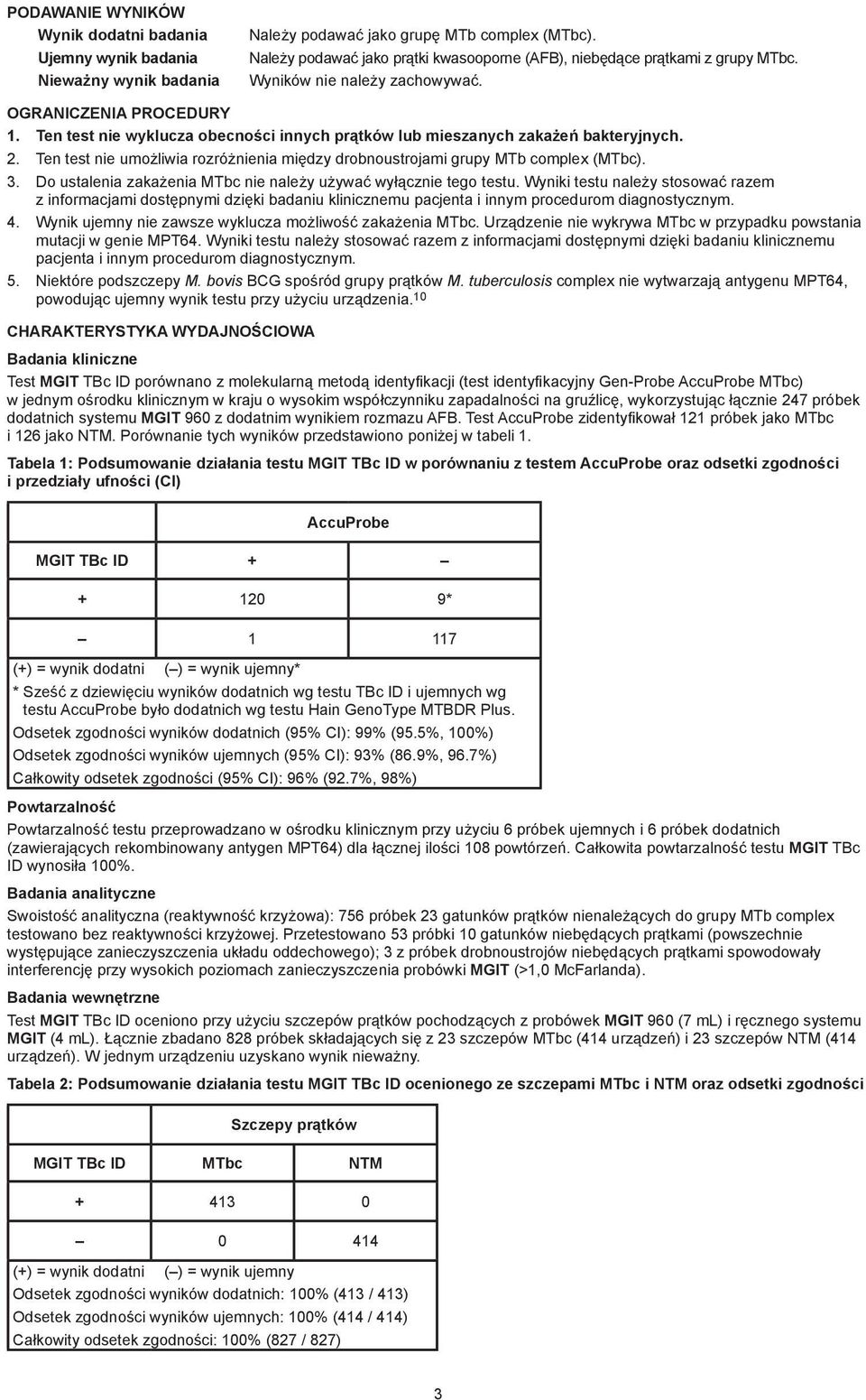 Ten test nie wyklucza obecności innych prątków lub mieszanych zakażeń bakteryjnych. 2. Ten test nie umożliwia rozróżnienia między drobnoustrojami grupy MTb complex (MTbc). 3.