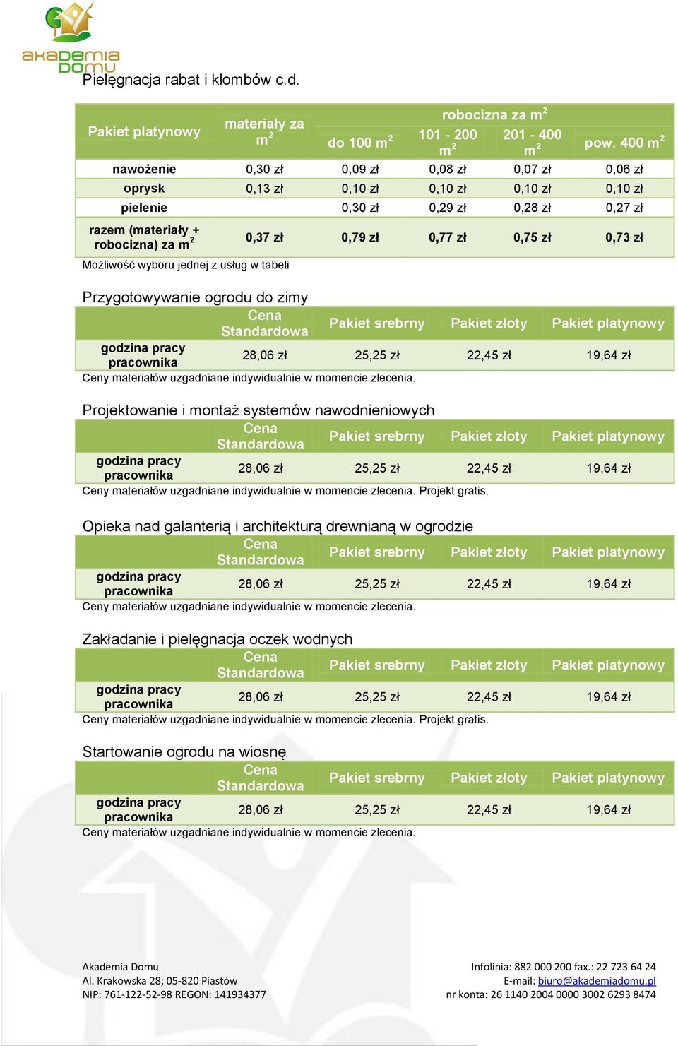 zlecenia. Projektowanie i montaż systemów nawodnieniowych 8,06 zł 5,5 zł,45 zł 19,64 zł Ceny materiałów uzgadniane indywidualnie w momencie zlecenia. Projekt gratis.