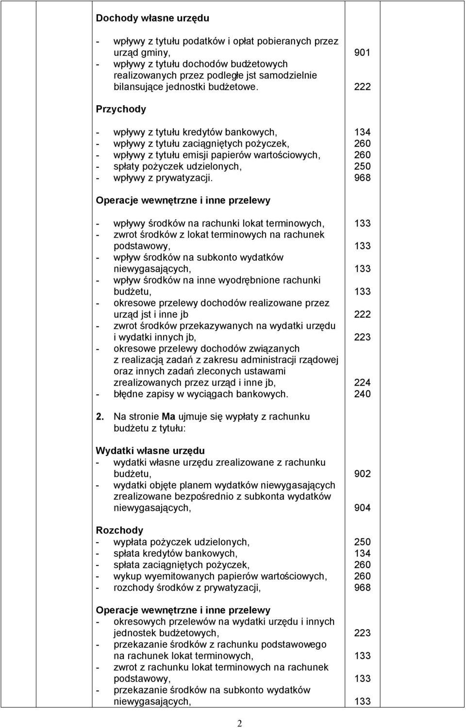 222 Przychody - wpływy z tytułu kredytów bankowych, - wpływy z tytułu zaciągniętych pożyczek, - wpływy z tytułu emisji papierów wartościowych, - spłaty pożyczek udzielonych, - wpływy z prywatyzacji.