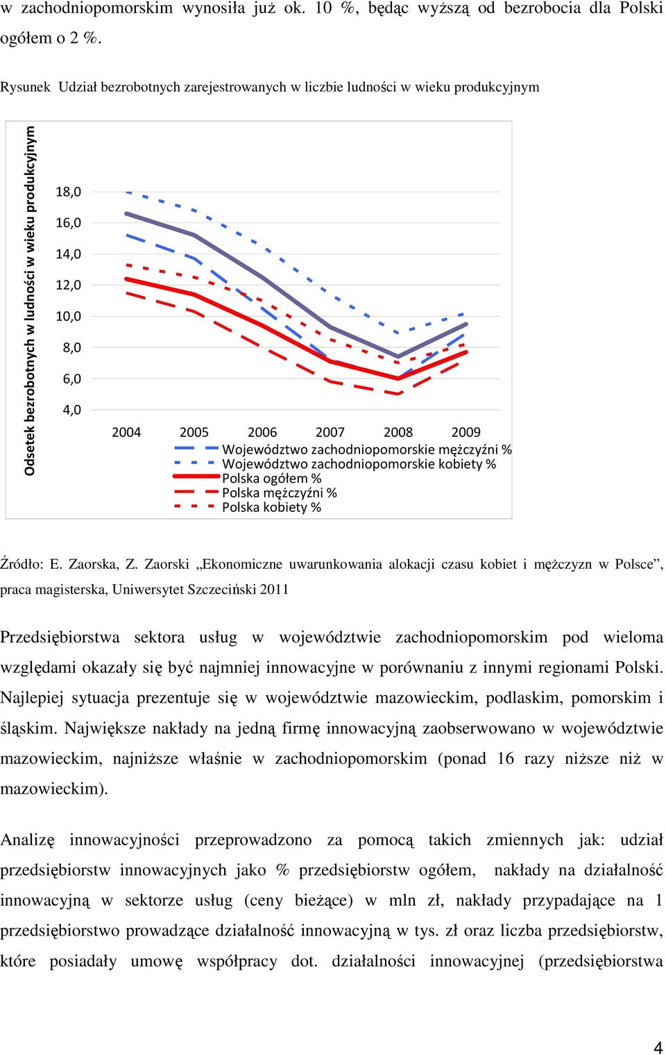 2009 Województwo zachodniopomorskie mężczyźni % Województwo zachodniopomorskie kobiety % Polska ogółem % Polska mężczyźni % Polska kobiety % Źródło: E. Zaorska, Z.