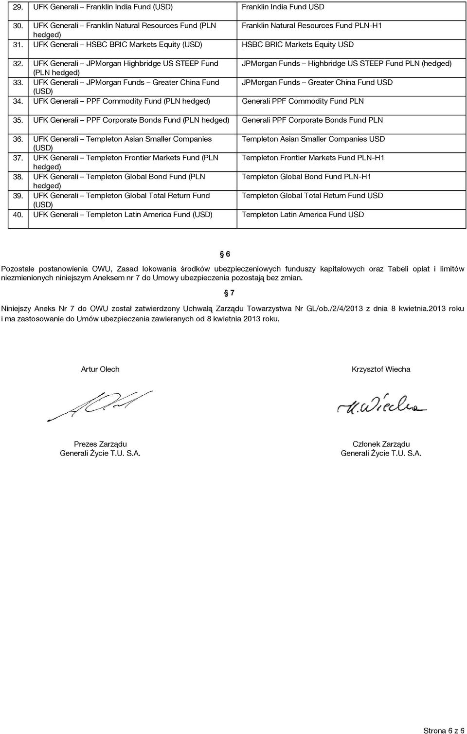 UFK Generali JPMorgan Funds Greater China Fund JPMorgan Funds Greater China Fund USD (USD) 34. UFK Generali PPF Commodity Fund (PLN Generali PPF Commodity Fund PLN 35.