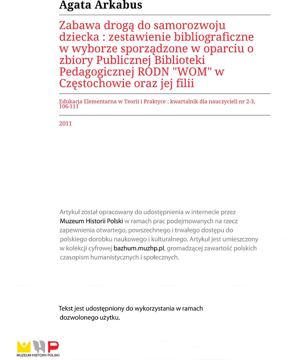 Biblioteki Pedagogicznej RODN "WOM" w Częstochowie oraz jej filii