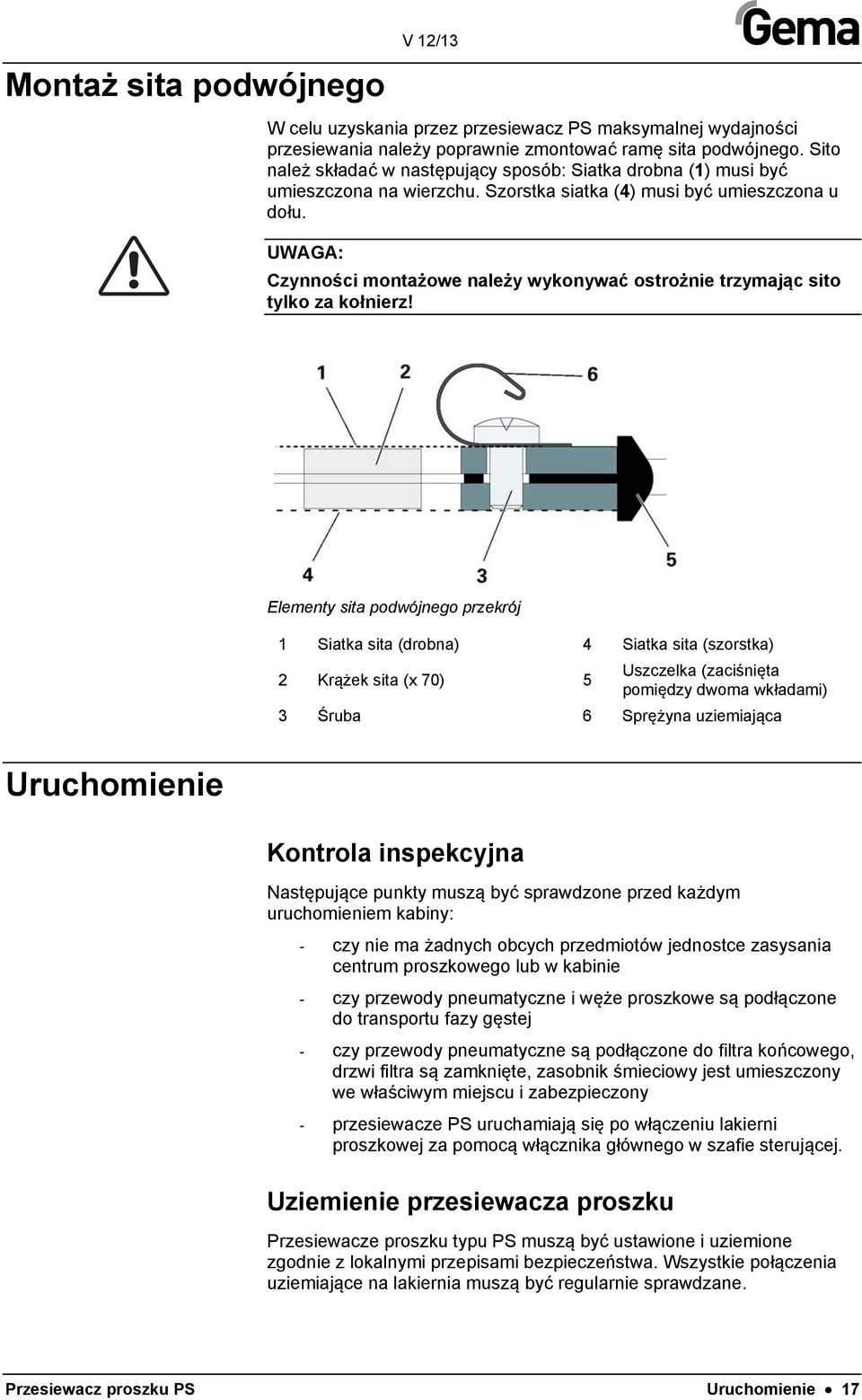 UWAGA: Czynności montażowe należy wykonywać ostrożnie trzymając sito tylko za kołnierz!