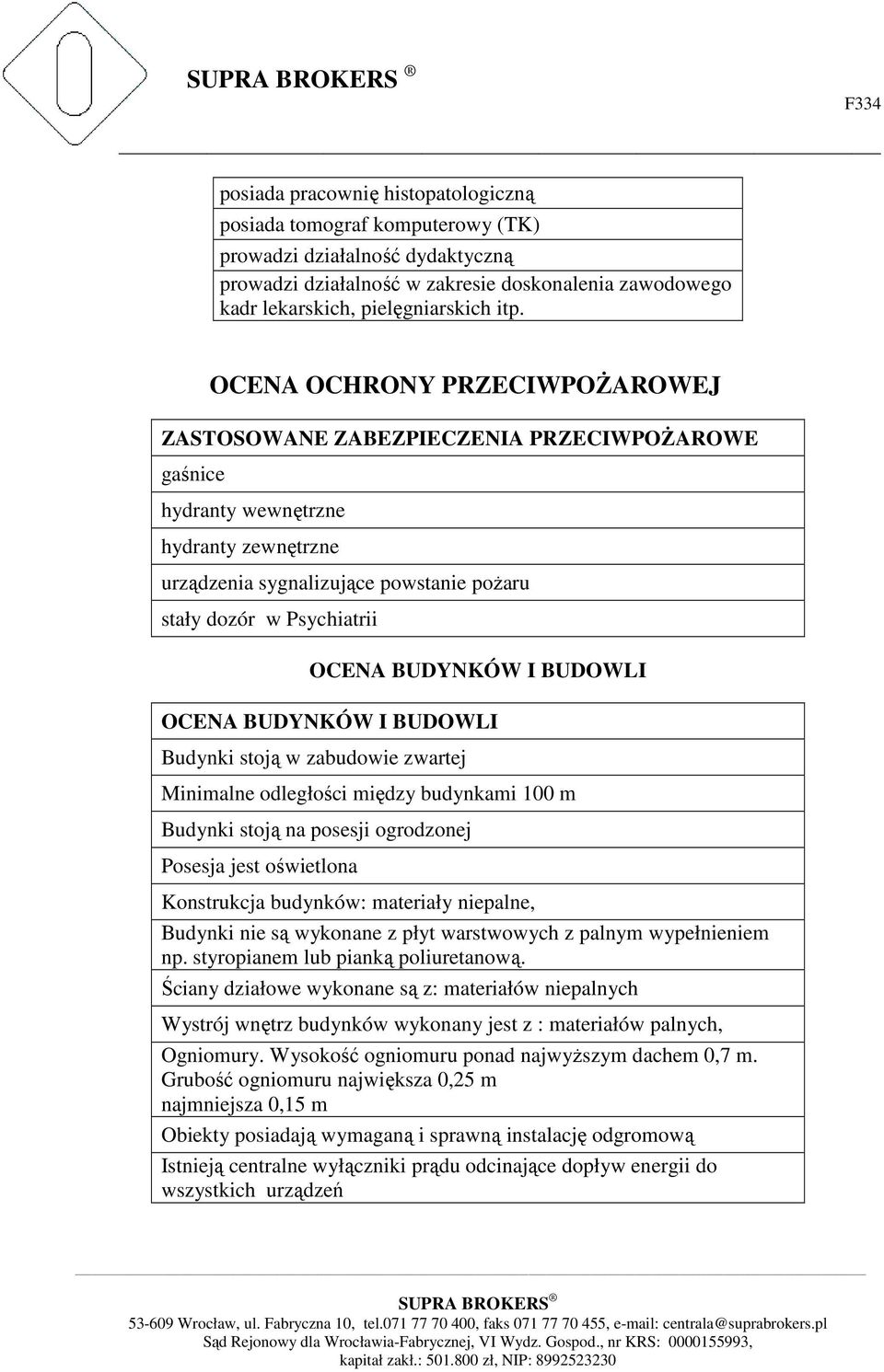 BUDYNKÓW I BUDOWLI OCENA BUDYNKÓW I BUDOWLI Budynki stoją w zabudowie zwartej Minimalne odległości między budynkami 100 m Budynki stoją na posesji ogrodzonej Posesja jest oświetlona Konstrukcja