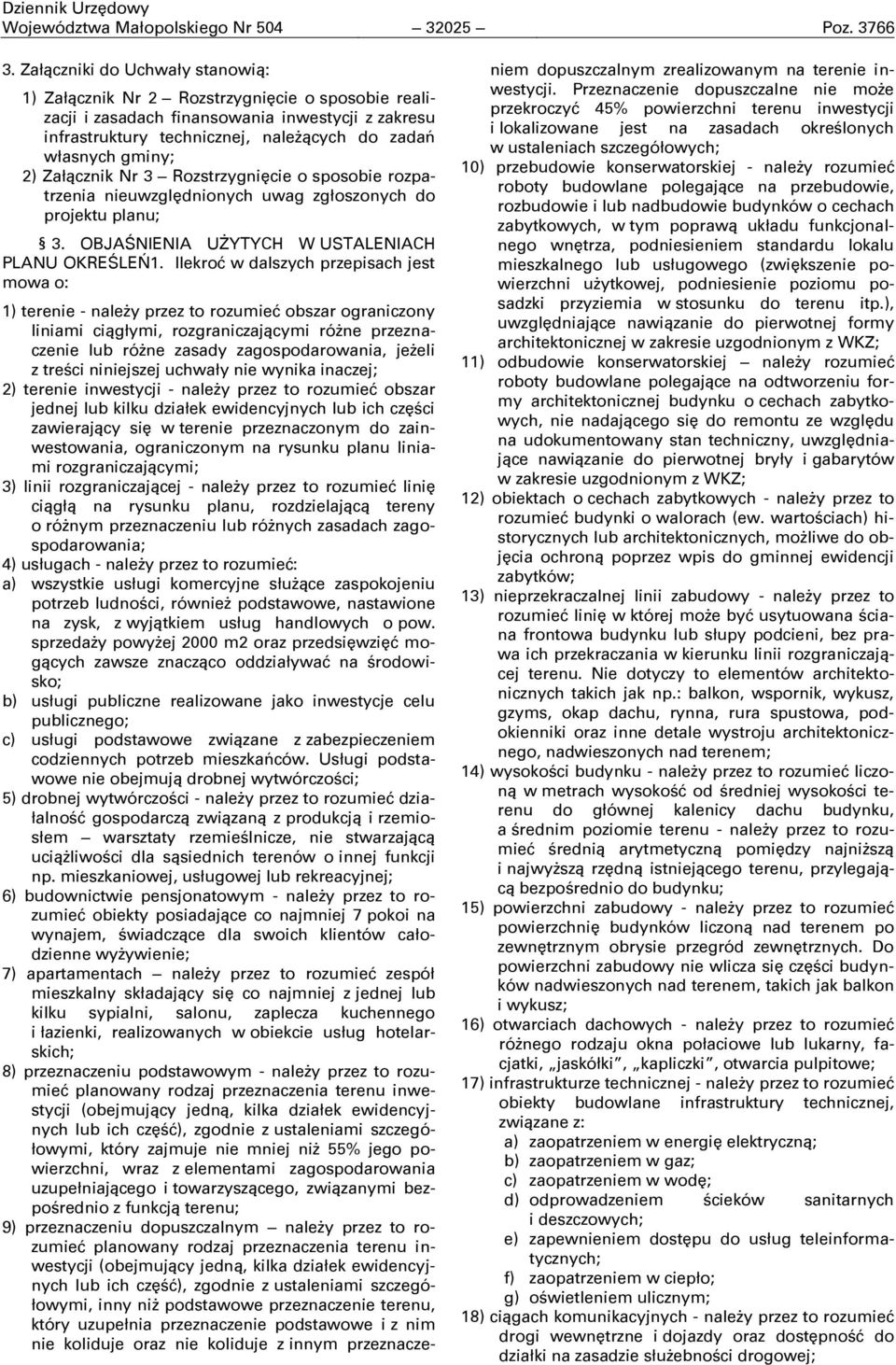 Załącznik Nr 3 Rozstrzygnięcie o sposobie rozpatrzenia nieuwzględnionych uwag zgłoszonych do projektu planu; 3. OBJAŅNIENIA UŻYTYCH W USTALENIACH PLANU OKREŅLEŃ1.