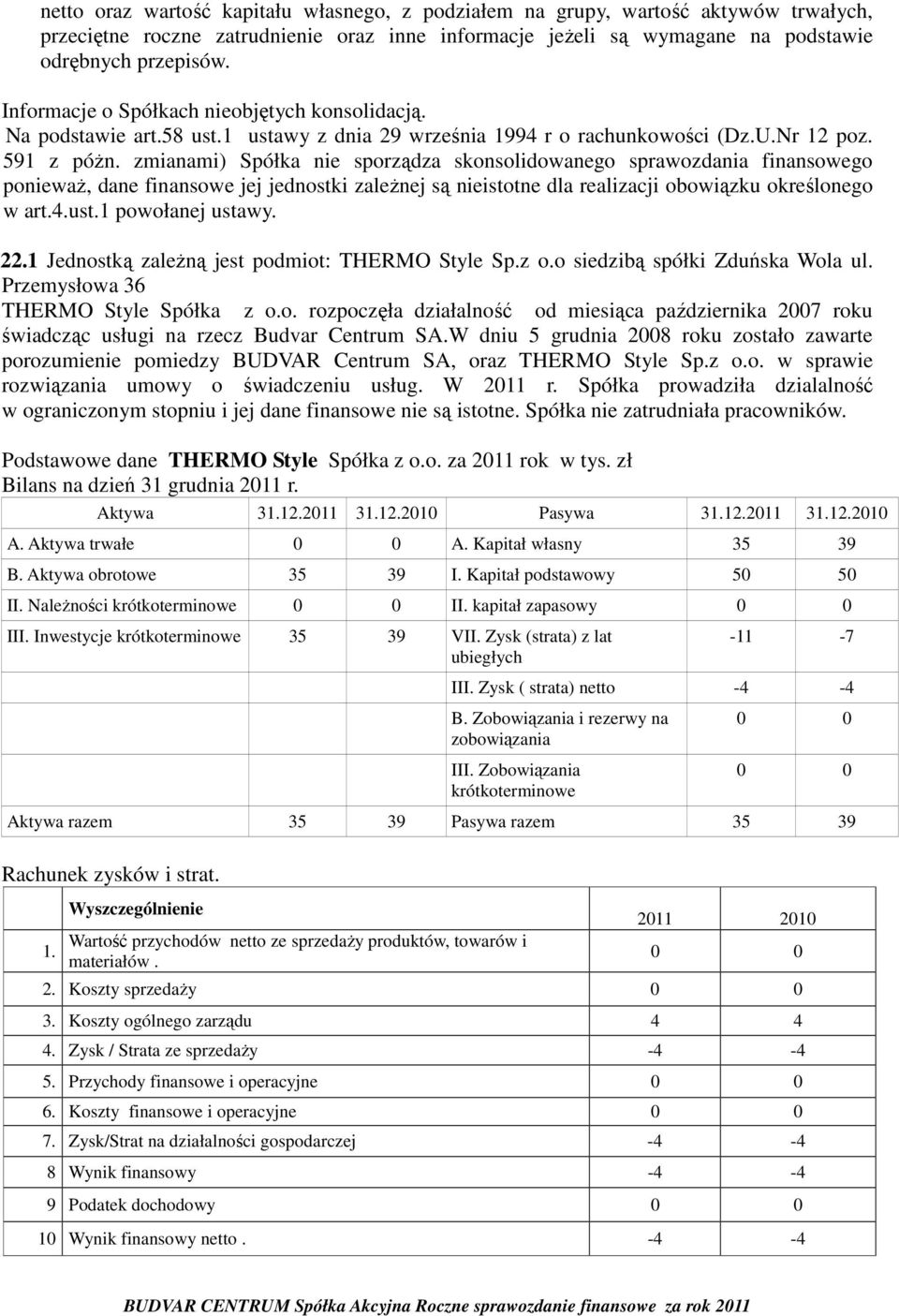 zmianami) Spółka nie sporządza skonsolidowanego sprawozdania finansowego ponieważ, dane finansowe jej jednostki zależnej są nieistotne dla realizacji obowiązku określonego w art.4.ust.