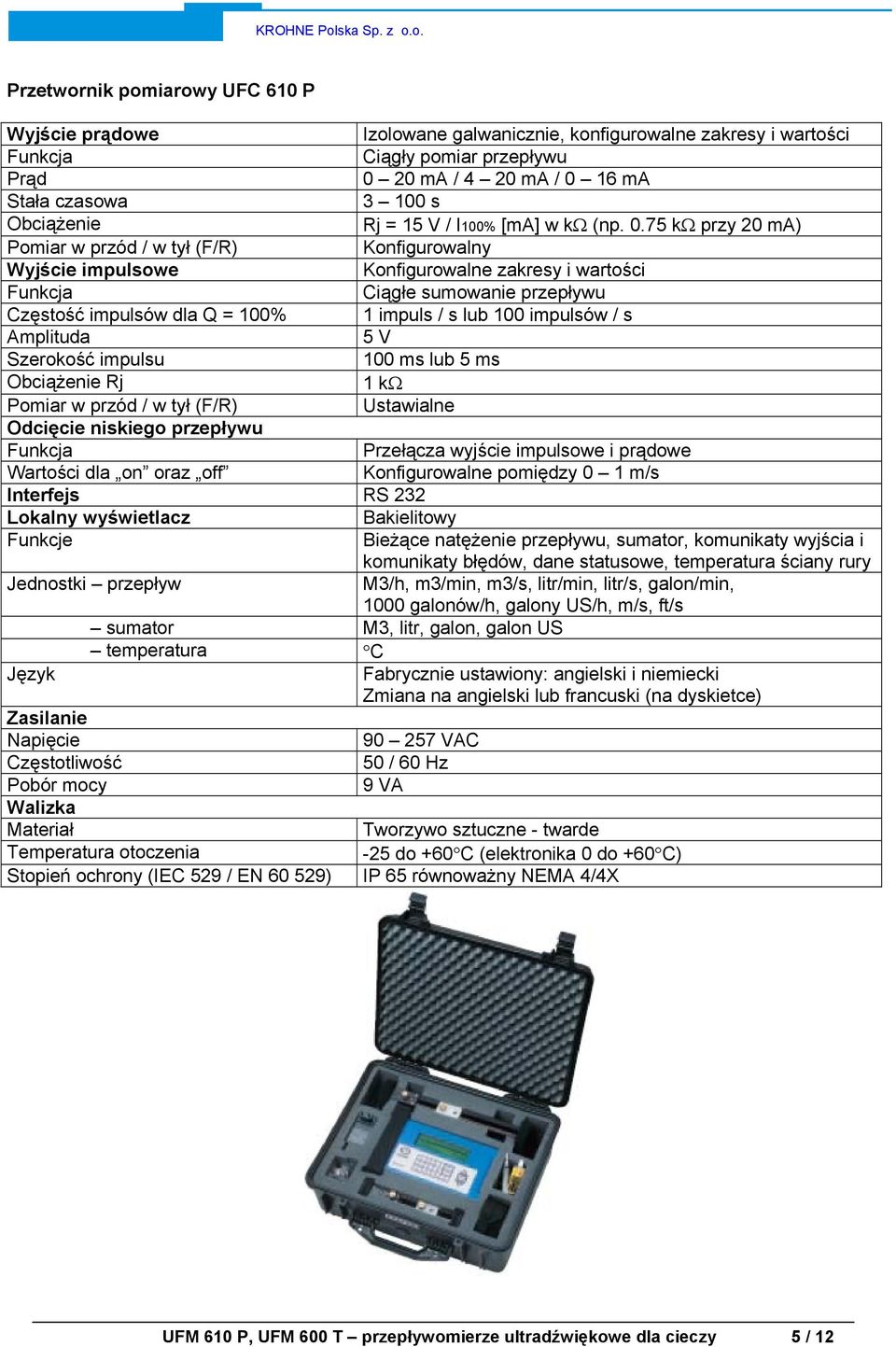 75 kω przy 20 ma) Pomiar w przód / w tył (F/R) Konfigurowalny Wyjście impulsowe Konfigurowalne zakresy i wartości Funkcja Ciągłe sumowanie przepływu Częstość impulsów dla Q = 100% 1 impuls / s lub