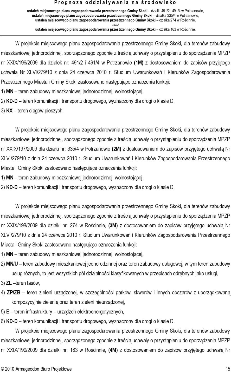 Studium Uwarunkowań i Kierunków Zagospodarowania Przestrzennego Miasta i Gminy Skoki zastosowano następujące oznaczenia funkcji: 1) MN teren zabudowy mieszkaniowej jednorodzinnej, wolnostojącej, 2)