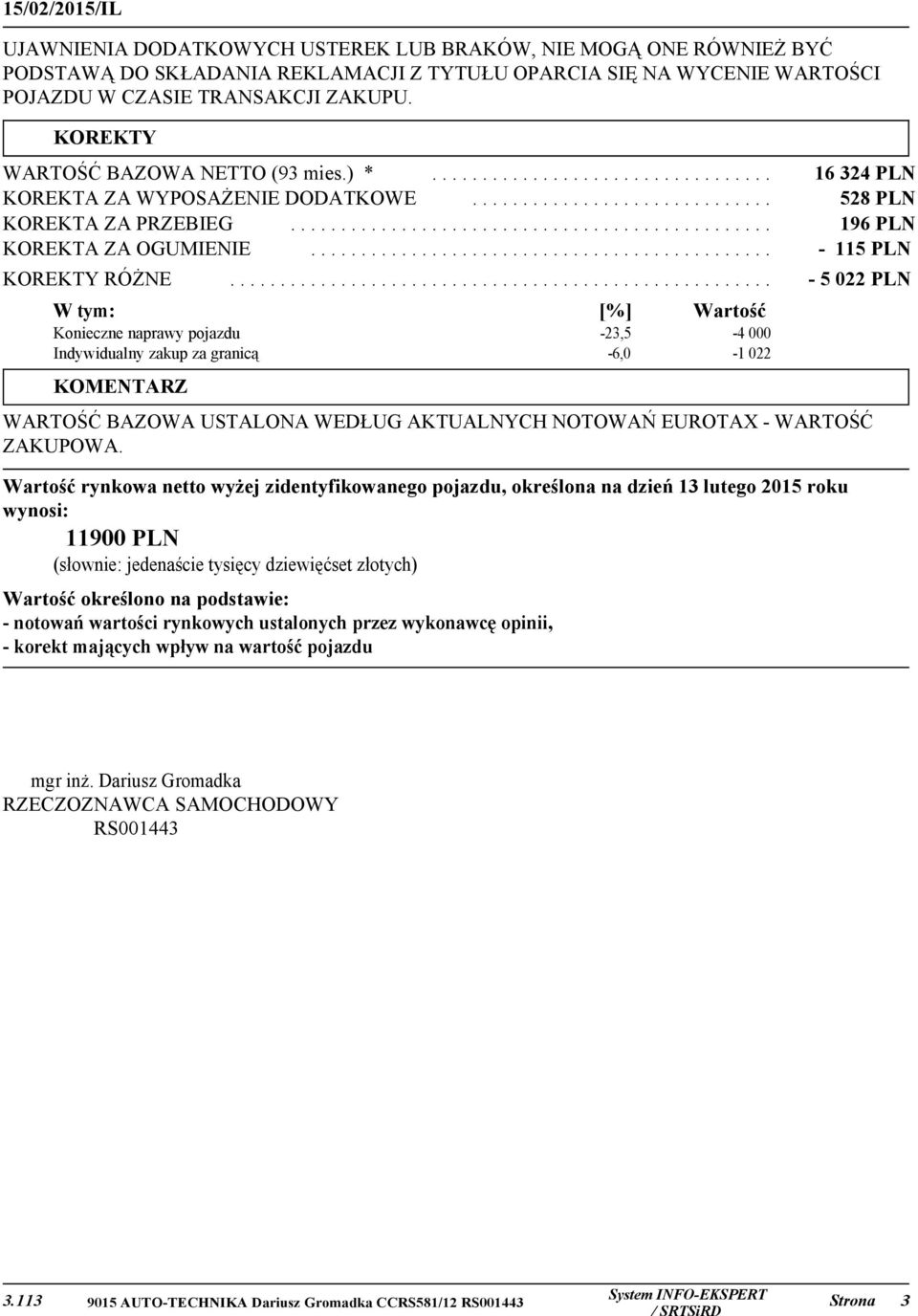 ............................................... 196 PLN KOREKTA ZA OGUMIENIE.............................................. - 115 PLN KOREKTY RÓŻNE W tym:.