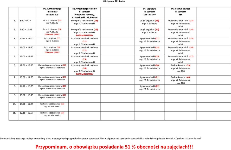 14:40 15:25 Ekonomika przedsiębiorstw (20) 9.