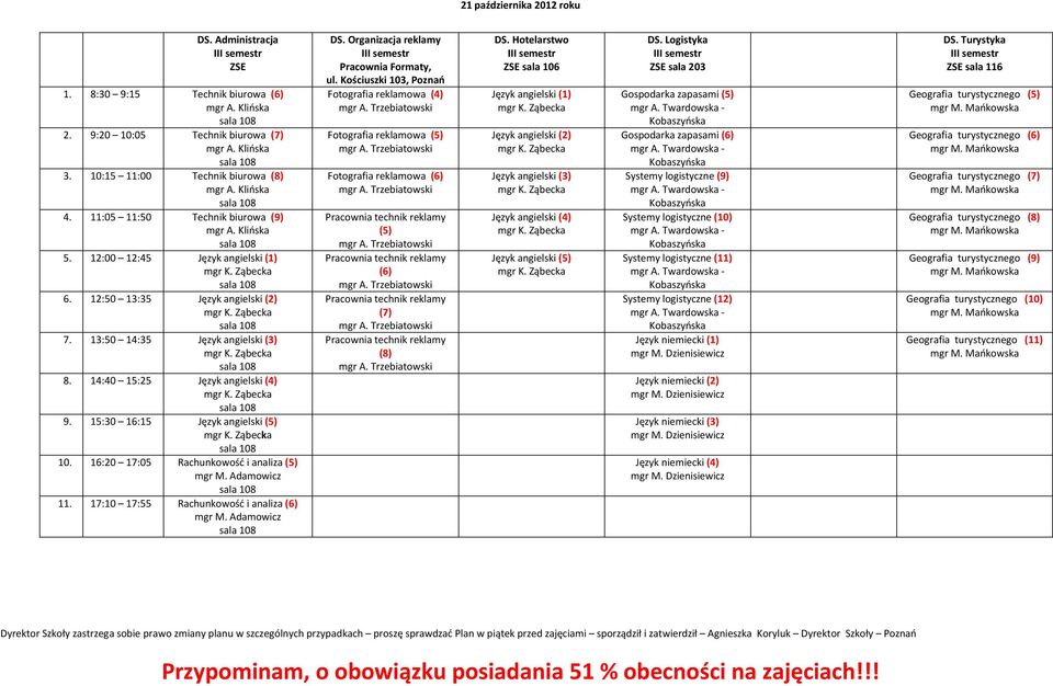 17:10 17:55 Rachunkowość i analiza (6) Pracownia Formaty, ul.