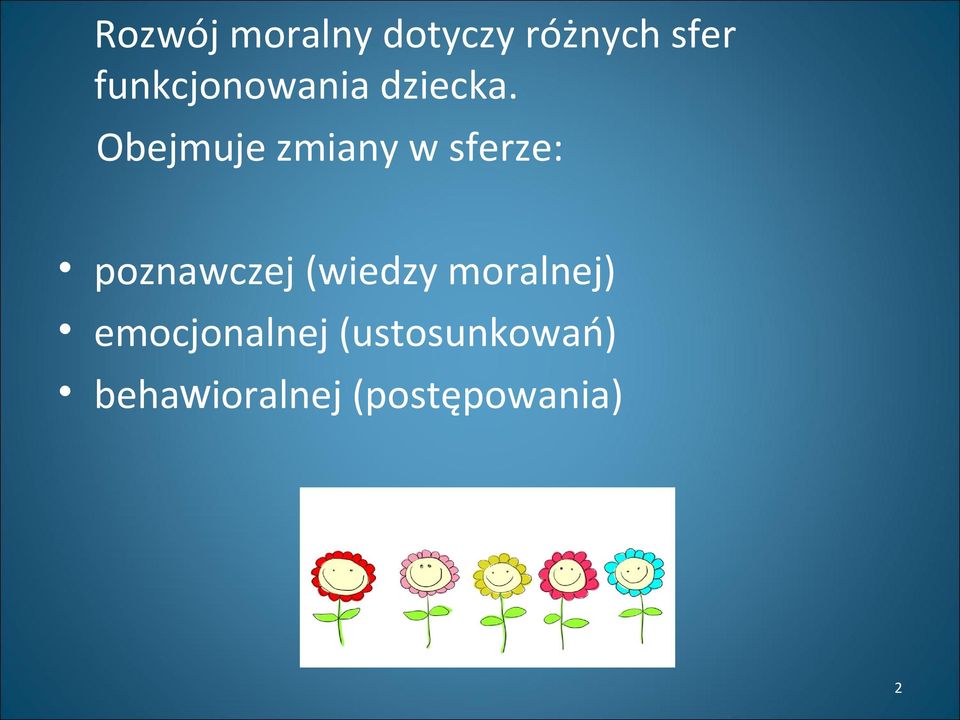 Obejmuje zmiany w sferze: poznawczej