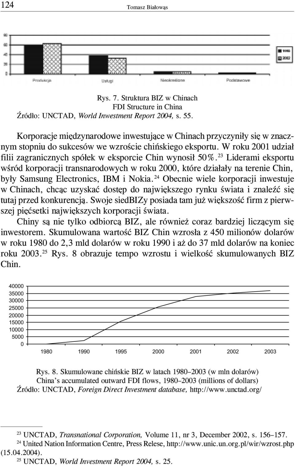 W roku 2001 udzia³ filii zagranicznych spó³ek w eksporcie Chin wynosi³ 50%.