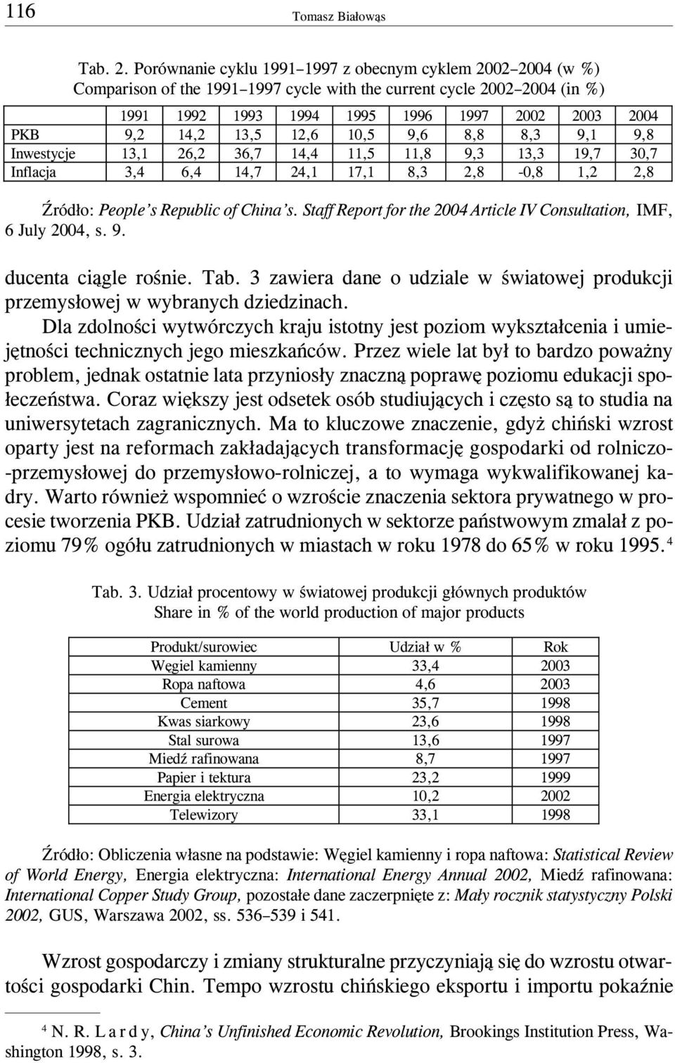 13,5 12,6 10,5 9,6 8,8 8,3 9,1 9,8 Inwestycje 13,1 26,2 36,7 14,4 11,5 11,8 9,3 13,3 19,7 30,7 Inflacja 3,4 6,4 14,7 24,1 17,1 8,3 2,8-0,8 1,2 2,8 ród³o: People s Republic of China s.