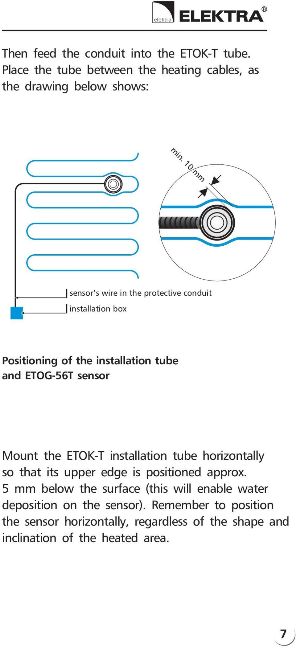 the ETOK-T installation tube horizontally so that its upper edge is positioned approx.