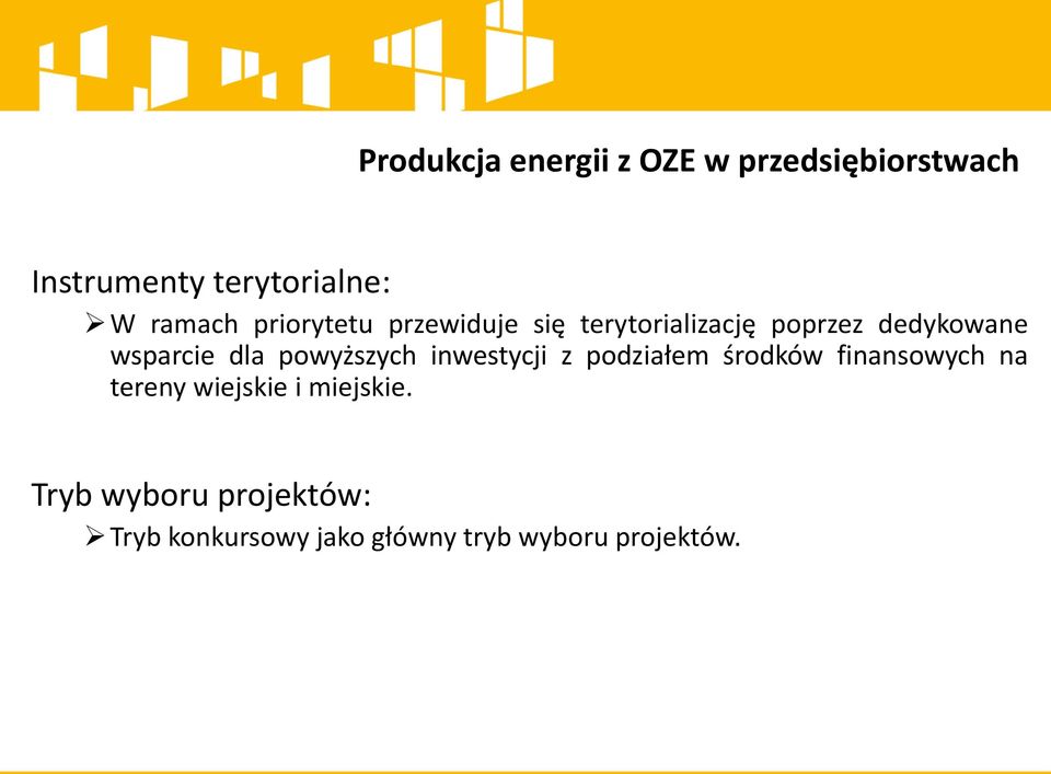 dla powyższych inwestycji z podziałem środków finansowych na tereny wiejskie i