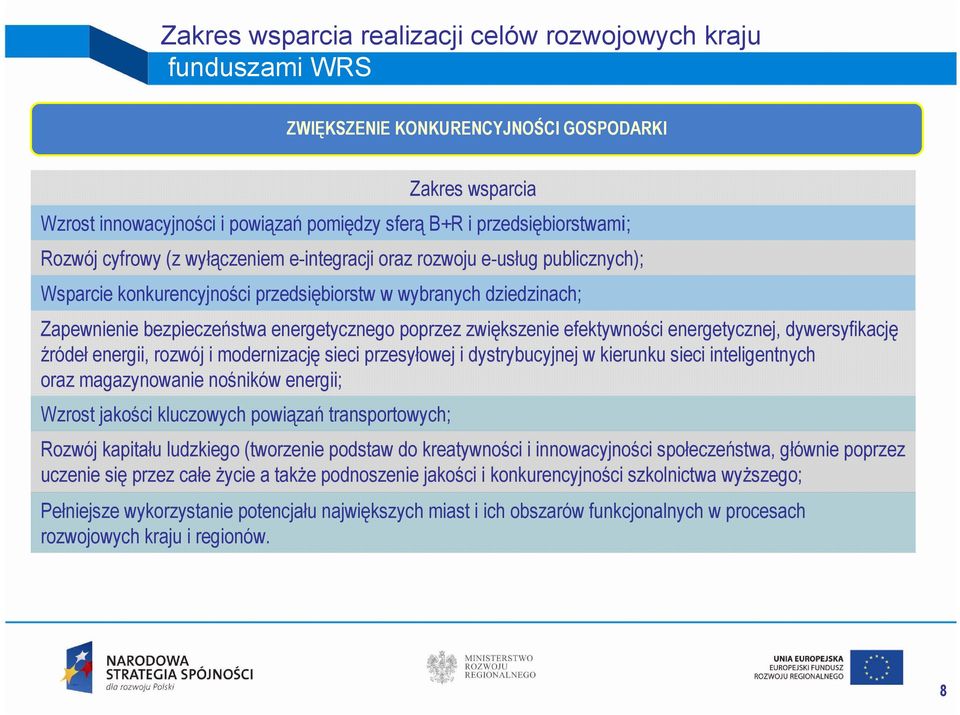 zwiększenie efektywności energetycznej, dywersyfikację źródeł energii, rozwój i modernizację sieci przesyłowej i dystrybucyjnej w kierunku sieci inteligentnych oraz magazynowanie nośników energii;