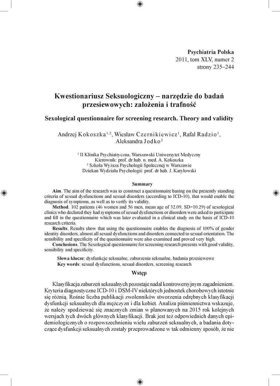 dr hab. J. Karyłowski Summary Aim.