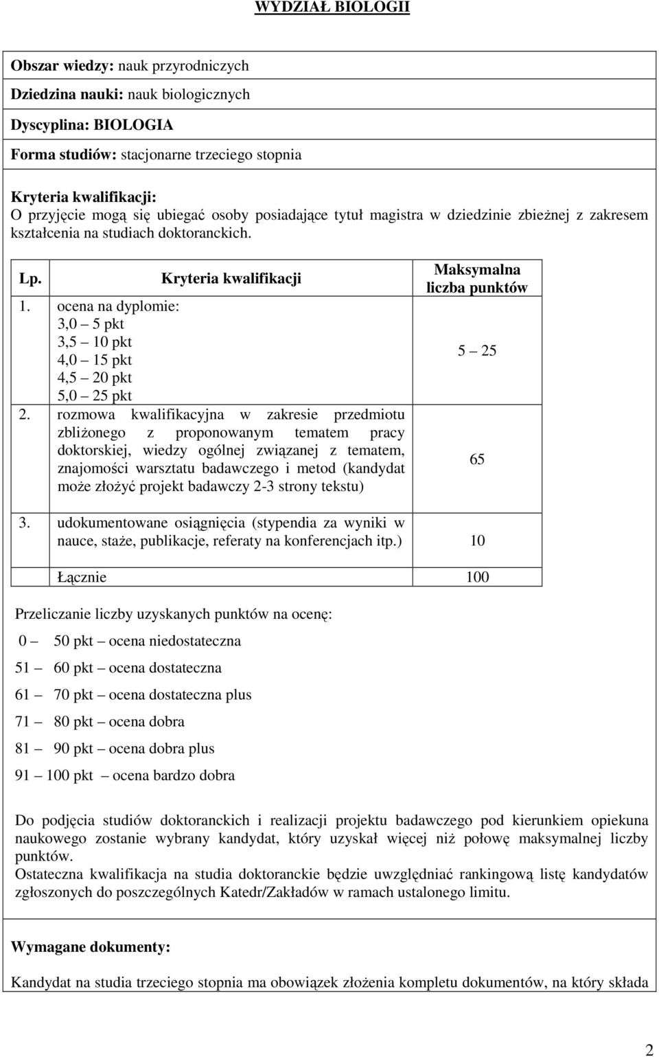ocena na dyplomie: 3,0 5 pkt 3,5 10 pkt 4,0 15 pkt 4,5 20 pkt 5,0 25 pkt 2.