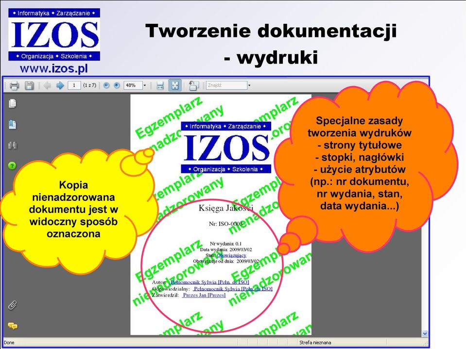 tworzenia wydruków - strony tytułowe - stopki, nagłówki -