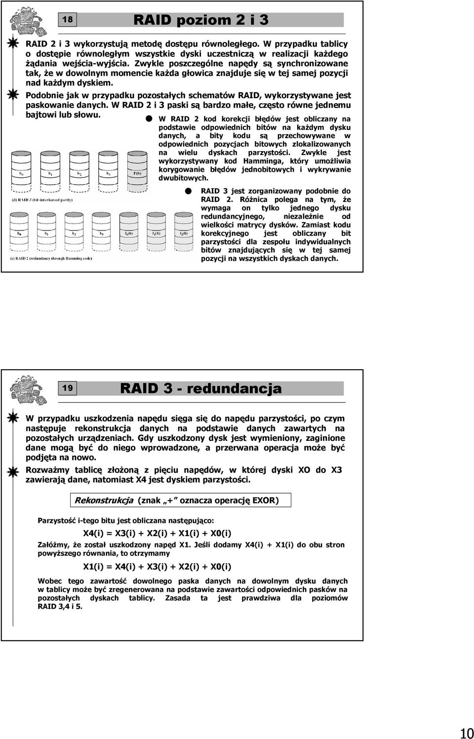 Podobnie jak w przypadku pozostałych schematów RAID, wykorzystywane jest paskowanie danych. W RAID 2 i 3 paski są bardzo małe, często równe jednemu bajtowi lub słowu.