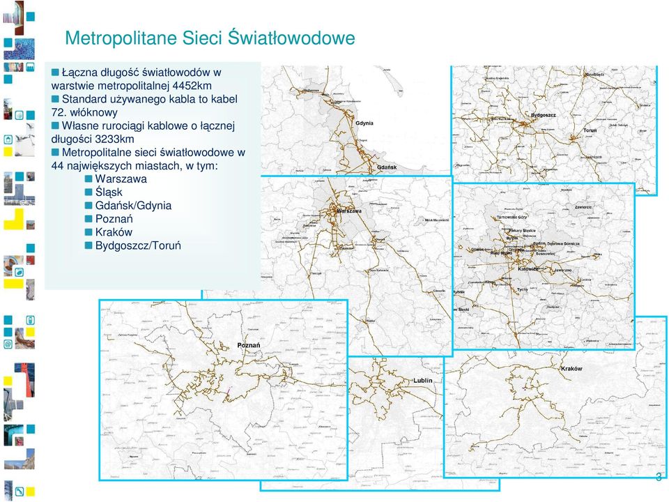 włóknowy Własne rurociągi kablowe o łącznej długości 3233km