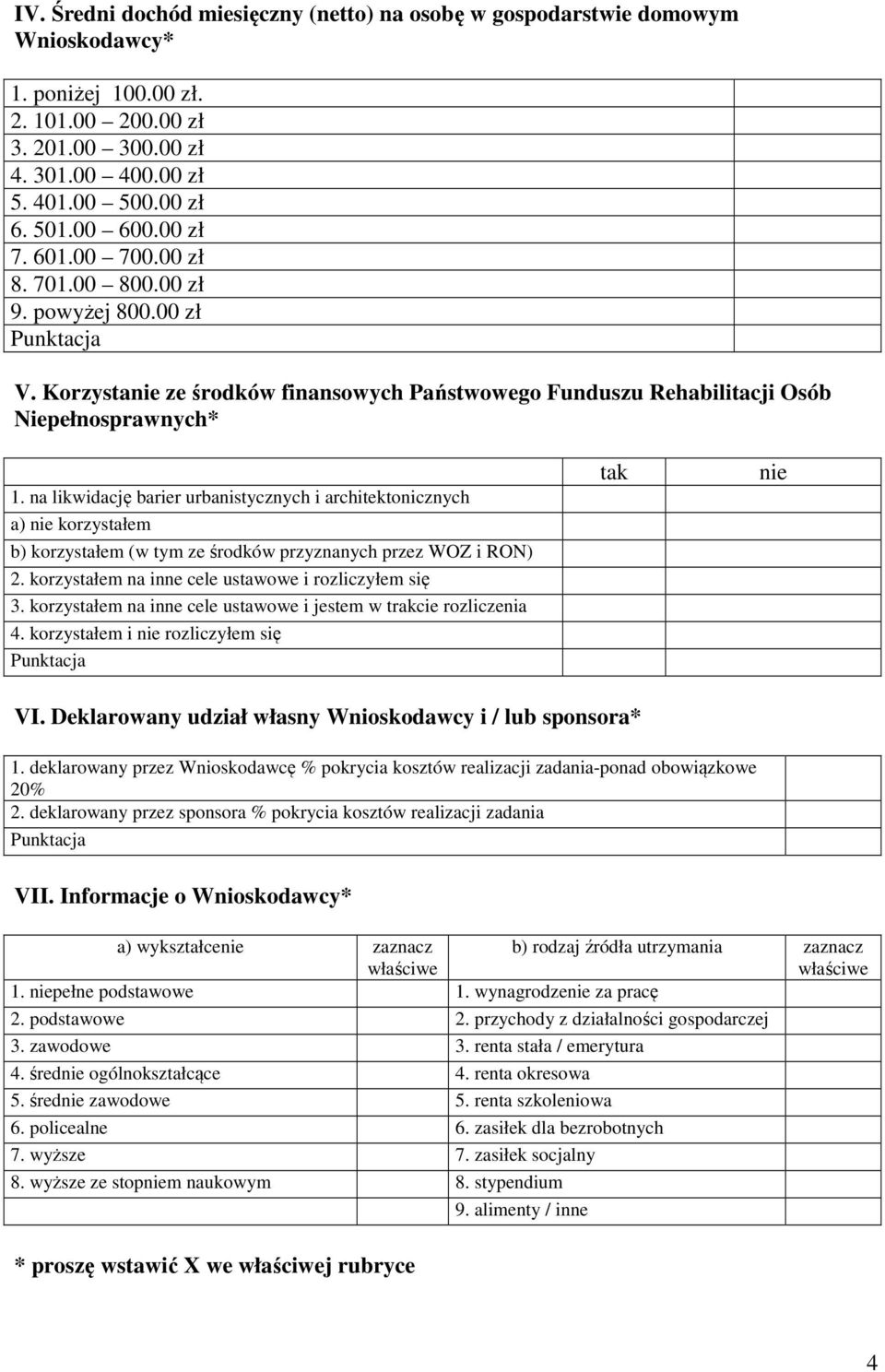 na likwidację barier urbanistycznych i architektonicznych a) nie korzystałem b) korzystałem (w tym ze środków przyznanych przez WOZ i RON) 2. korzystałem na inne cele ustawowe i rozliczyłem się 3.