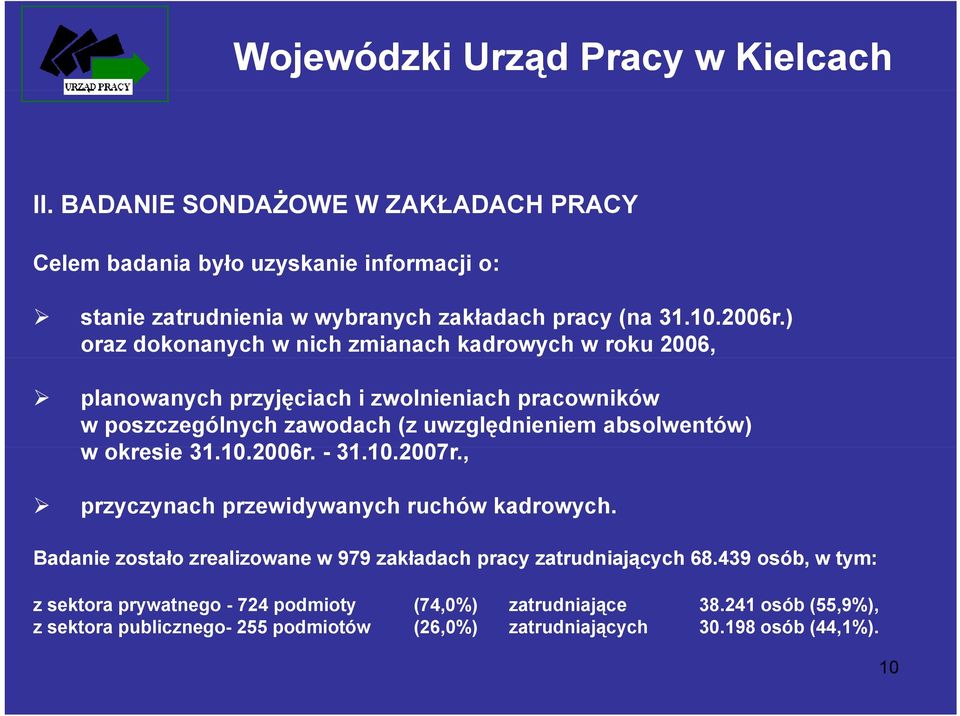 absolwentów) w okresie 31.10.2006r. 10-31.10.2007r., 10 przyczynach przewidywanych ruchów kadrowych.