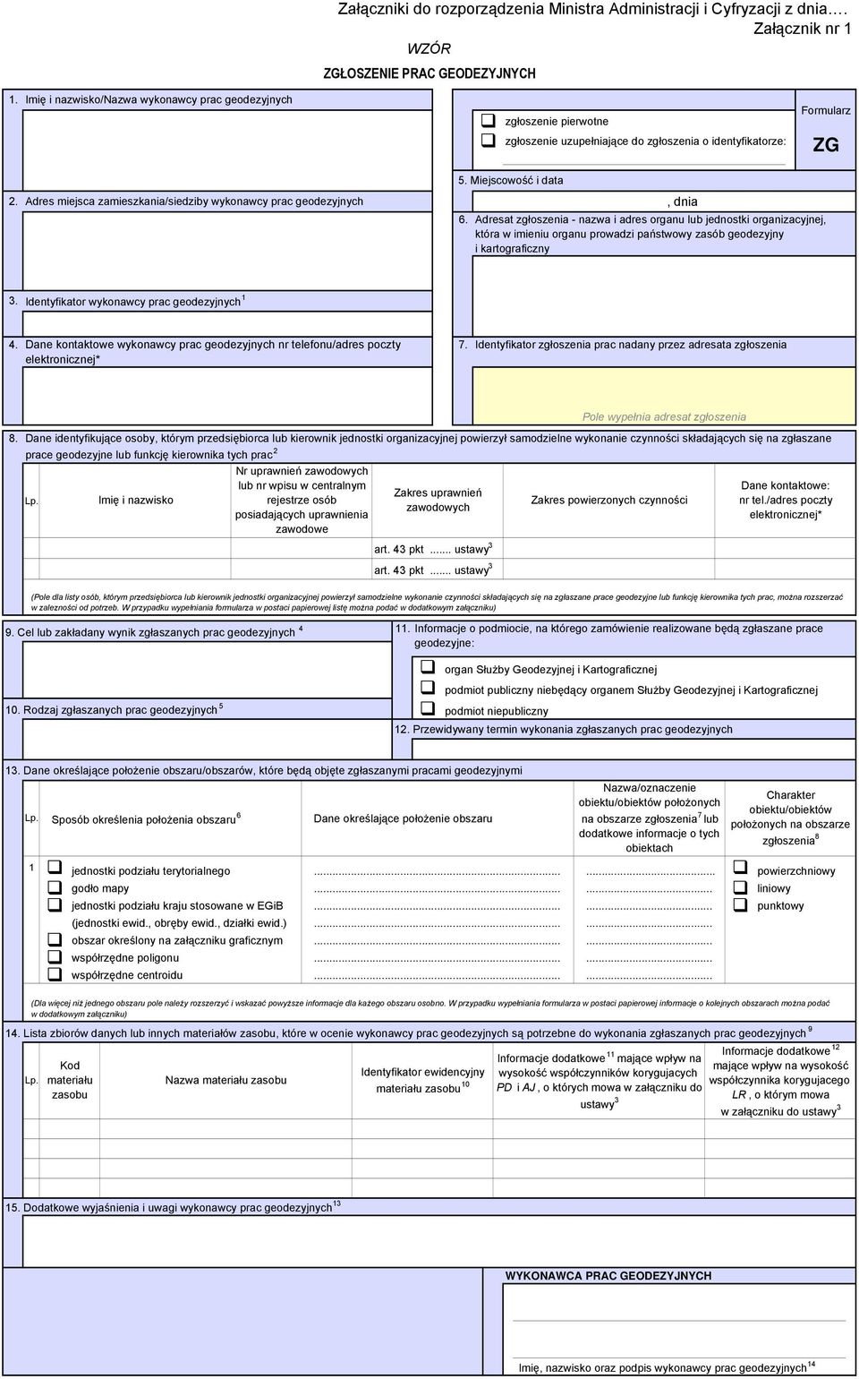 Adres miejsca zamieszkania/siedziby wykonawcy prac geodezyjnych 5. Miejscowość i data, dnia 6.