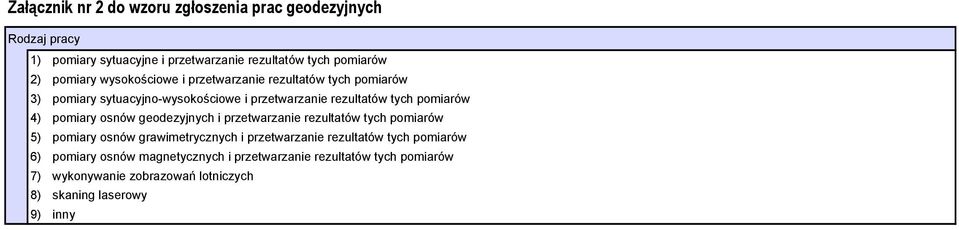 4) pomiary osnów geodezyjnych i przetwarzanie rezultatów tych pomiarów 5) pomiary osnów grawimetrycznych i przetwarzanie rezultatów tych