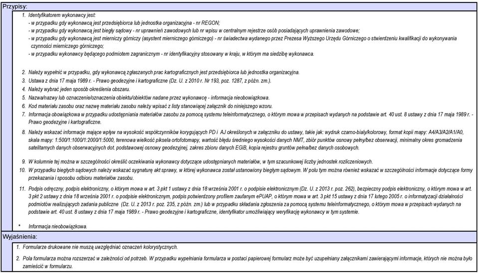 wpisu w centralnym rejestrze osób posiadających uprawnienia zawodowe; - w przypadku gdy wykonawcą jest mierniczy górniczy (asystent mierniczego górniczego) - nr świadectwa wydanego przez Prezesa