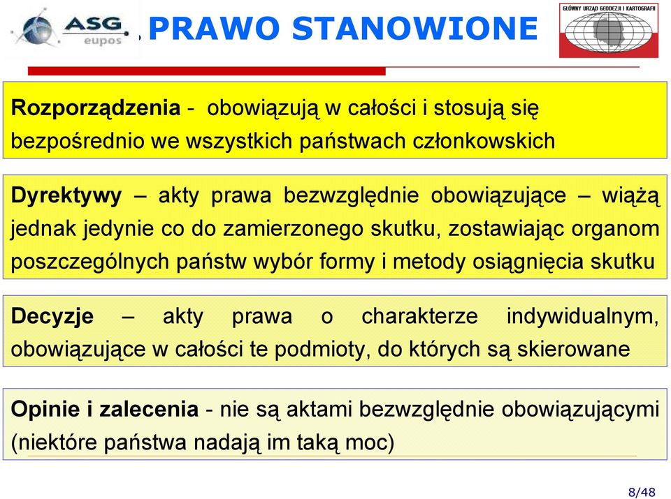 poszczególnych państw wybór formy i metody osiągnięcia skutku Decyzje akty prawa o charakterze indywidualnym, obowiązujące w