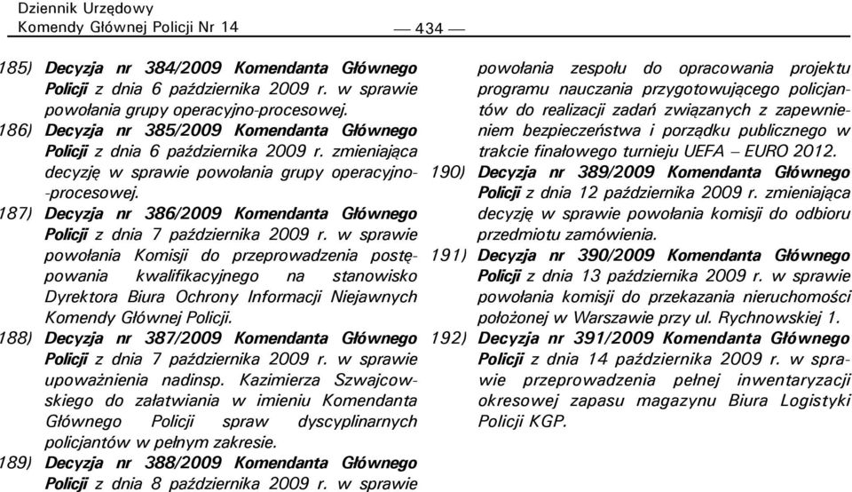 w sprawie powołania Komisji do przeprowadzenia postępowania kwalifikacyjnego na stanowisko Dyrektora Biura Ochrony Informacji Niejawnych Komendy Głównej Policji.