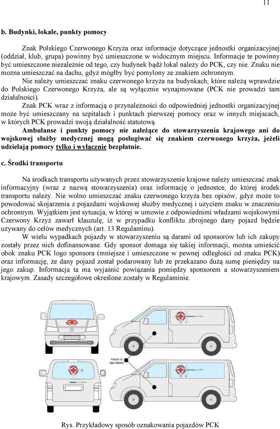 Nie należy umieszczać znaku czerwonego krzyża na budynkach, które należą wprawdzie do Polskiego Czerwonego Krzyża, ale są wyłącznie wynajmowane (PCK nie prowadzi tam działalności).