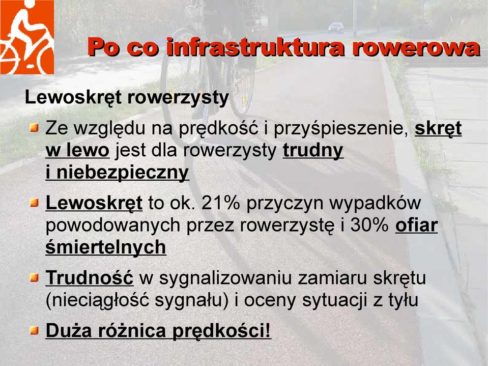 21% przyczyn wypadków powodowanych przez rowerzystę i 30% ofiar śmiertelnych