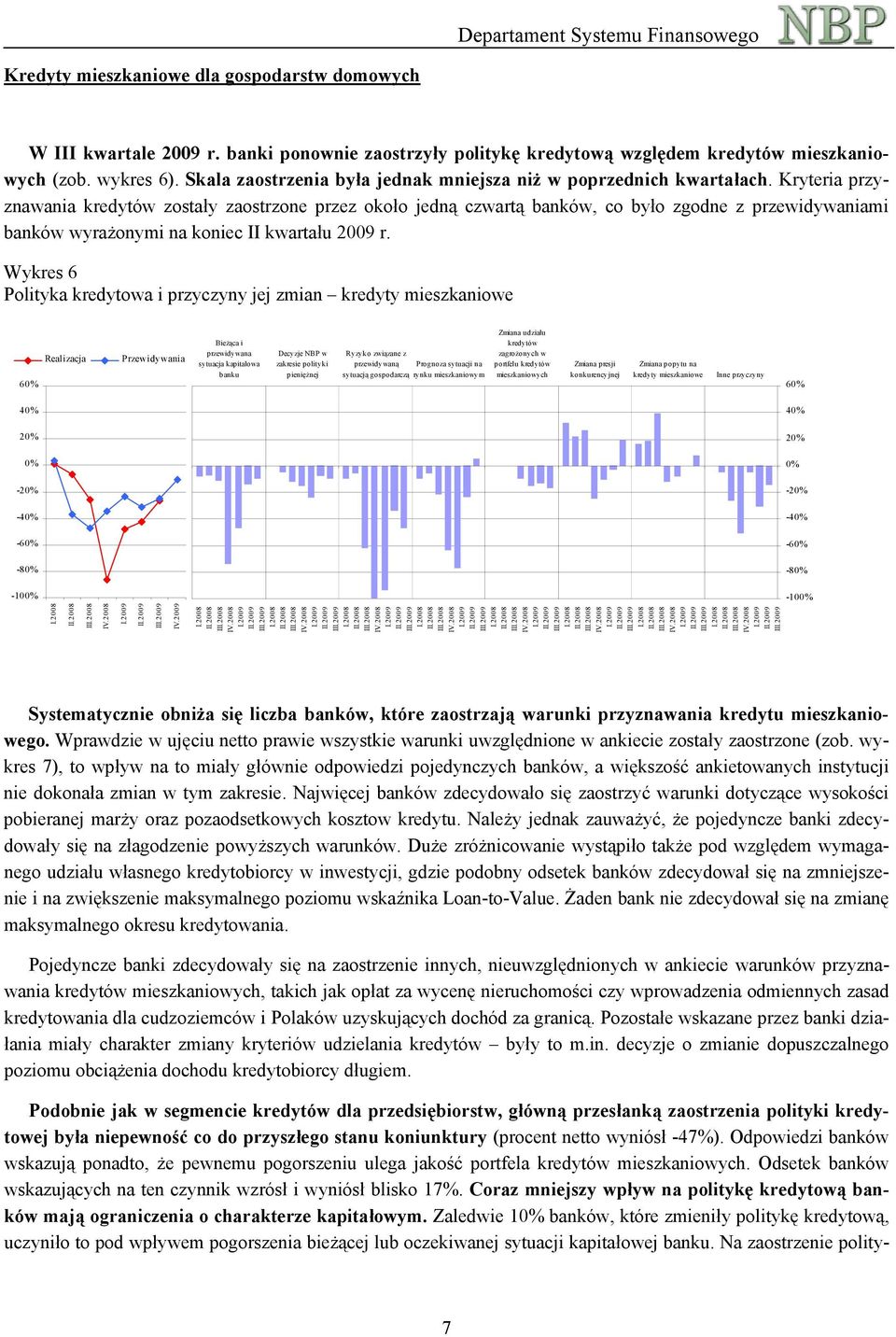 Kryteria przyznawania kredytów zostały zaostrzone przez około jedną czwartą banków, co było zgodne z przewidywaniami banków wyrażonymi na koniec II kwartału r.