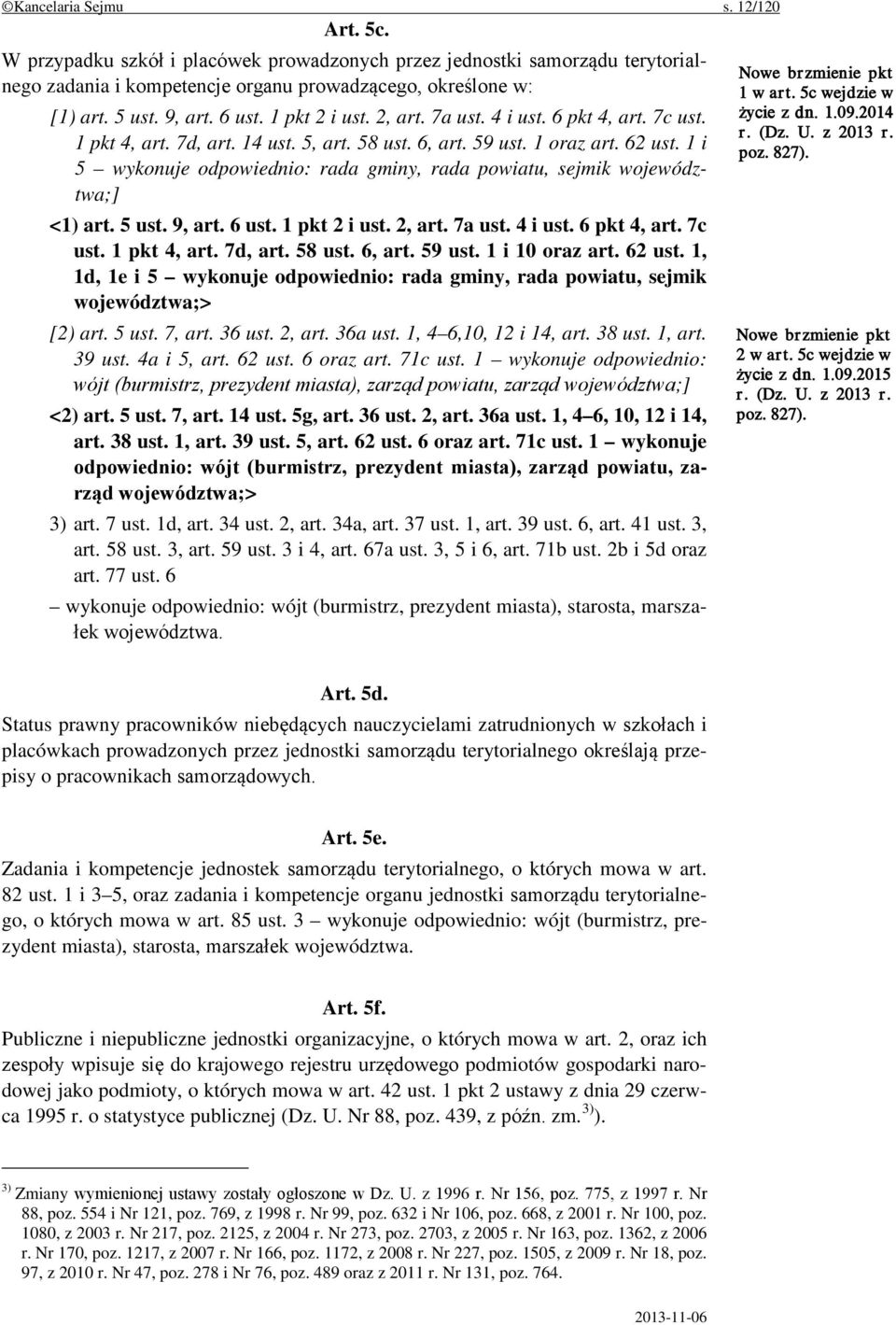 1 i 5 wykonuje odpowiednio: rada gminy, rada powiatu, sejmik województwa;] <1) art. 5 ust. 9, art. 6 ust. 1 pkt 2 i ust. 2, art. 7a ust. 4 i ust. 6 pkt 4, art. 7c ust. 1 pkt 4, art. 7d, art. 58 ust.